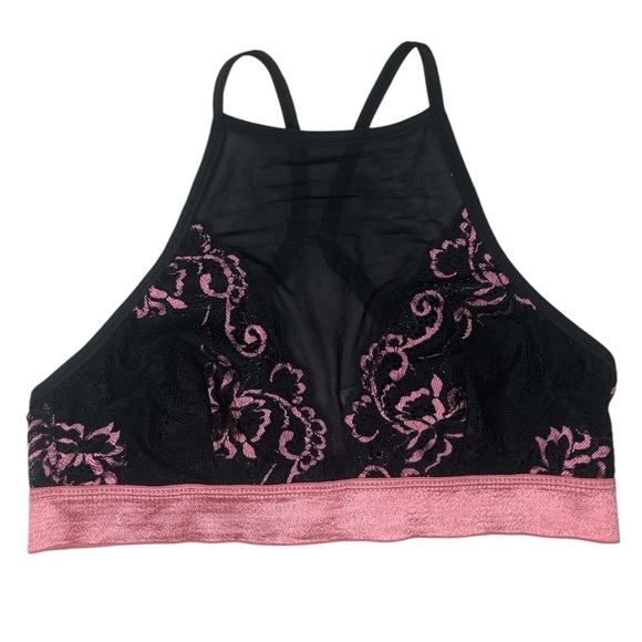 NWT Tilly’s Black & Mauve Lace Halter Bralette - Picture 1 of 7